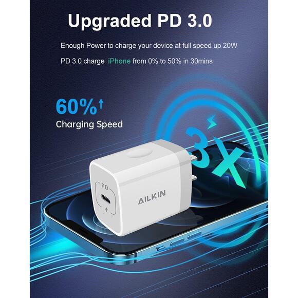 Ailkin USB-C PD 20W Power Adapter - White - Picture 4 of 9
